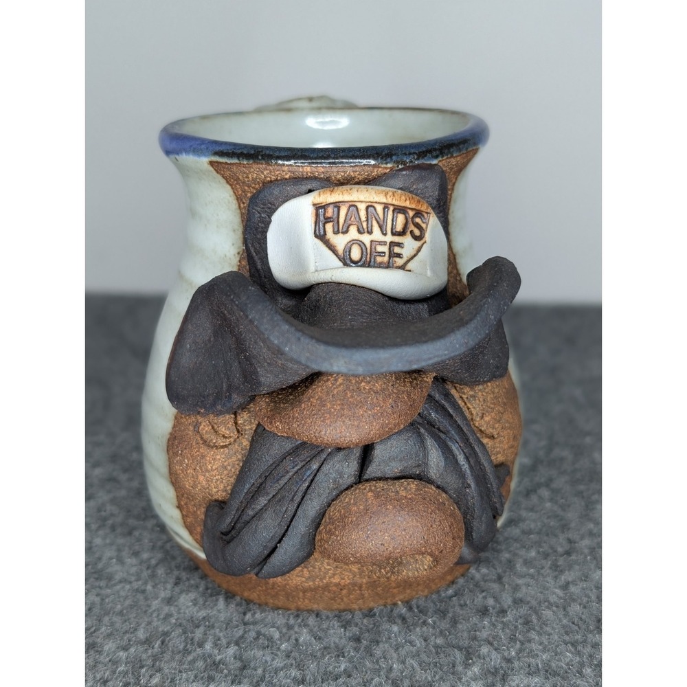 Vtg Mahon Made Studio Western 3D Ugly Face HANDS OFF Cowboy Hat Stoneware Mug